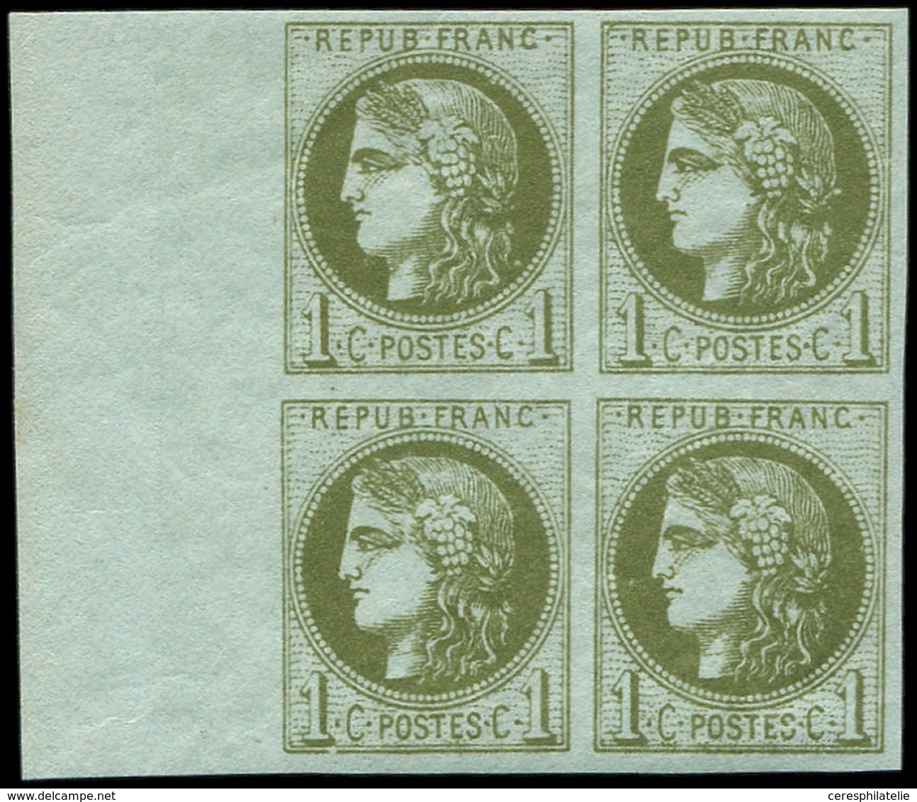 ** EMISSION DE BORDEAUX - 39B   1c. Olive, R II, BLOC De 4, Grand Bdf, Superbe - 1870 Emission De Bordeaux