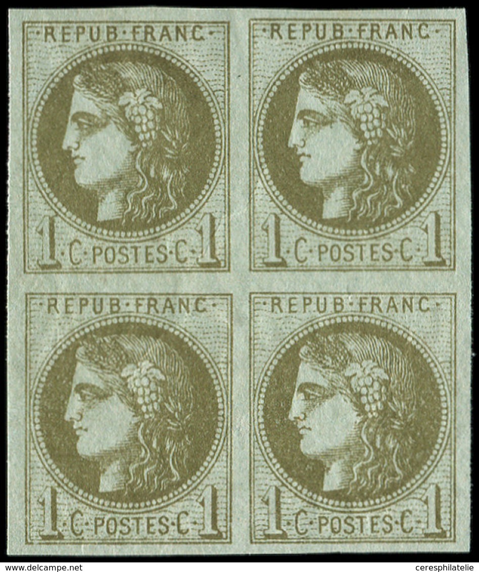 ** EMISSION DE BORDEAUX - 39C   1c. Olive, R III, 2ème état, BLOC De 4, TB - 1870 Emission De Bordeaux