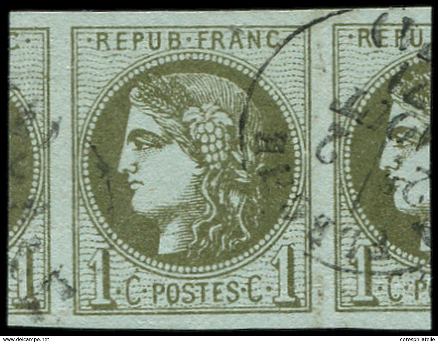 EMISSION DE BORDEAUX - 39A   1c. Olive, R I, 2 Grands Voisins, Obl. Càd T16 LA FLECHE 2/8/71, Superbe - 1870 Emission De Bordeaux