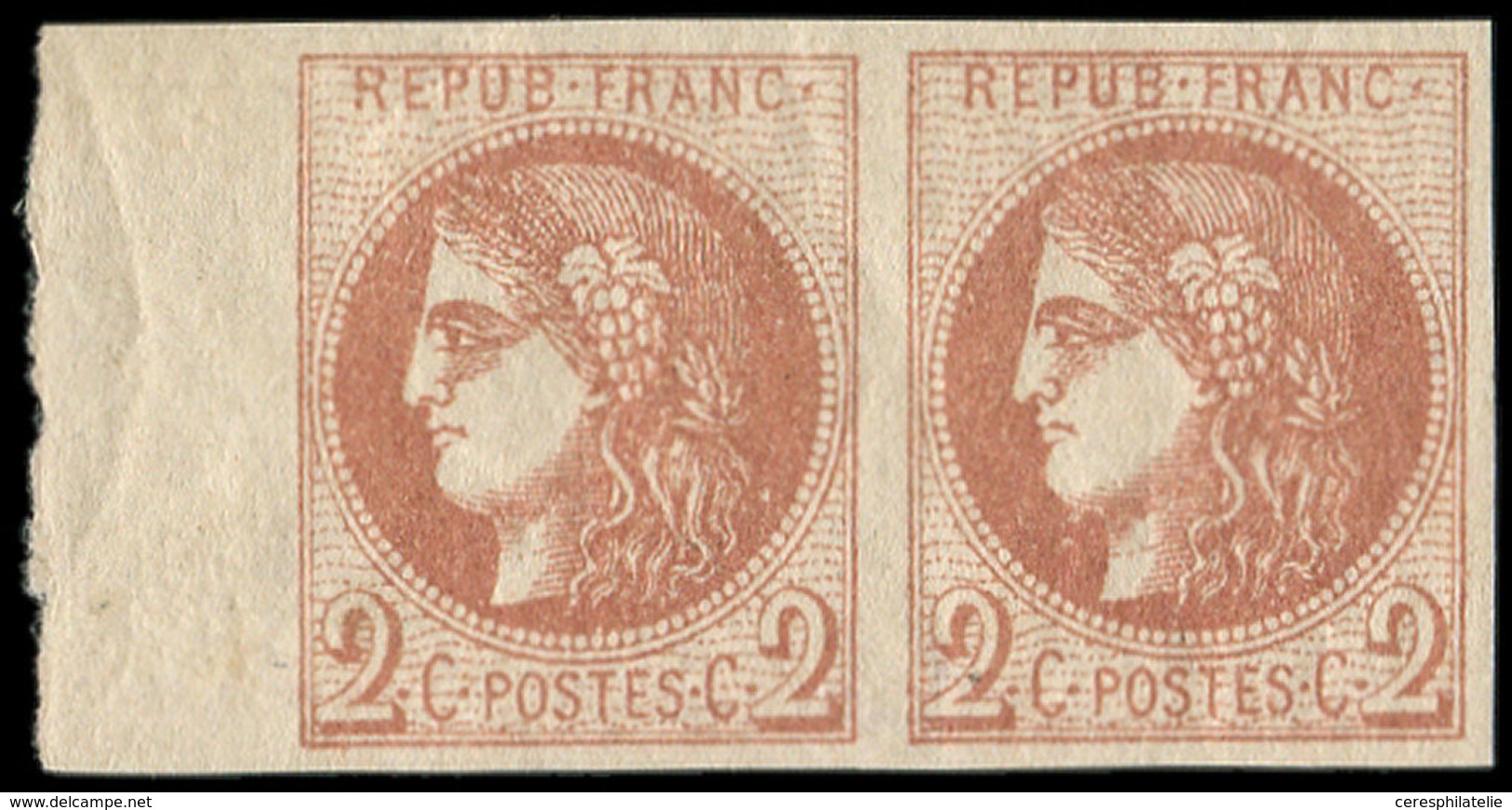 ** EMISSION DE BORDEAUX - 40B   2c. Brun-rouge, R II, PAIRE Bdf, TTB - 1870 Emission De Bordeaux
