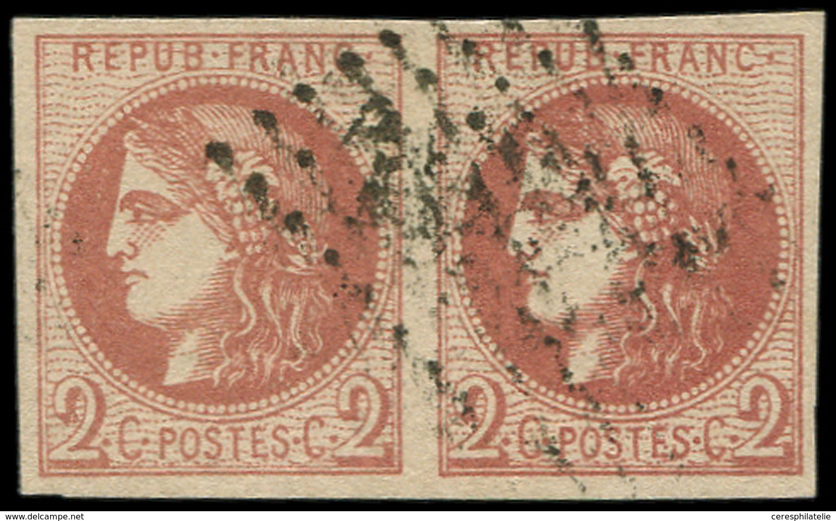 EMISSION DE BORDEAUX - 40B   2c. Brun-rouge, R II, PAIRE Obl. GC, TB - 1870 Emission De Bordeaux