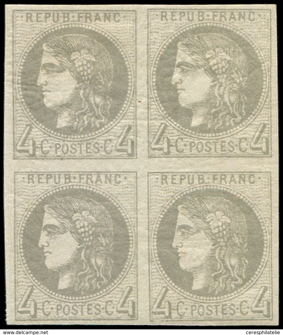 * EMISSION DE BORDEAUX - 41B   4c. Gris, R II, BLOC De 4, TB, Certif. Calves - 1870 Emission De Bordeaux