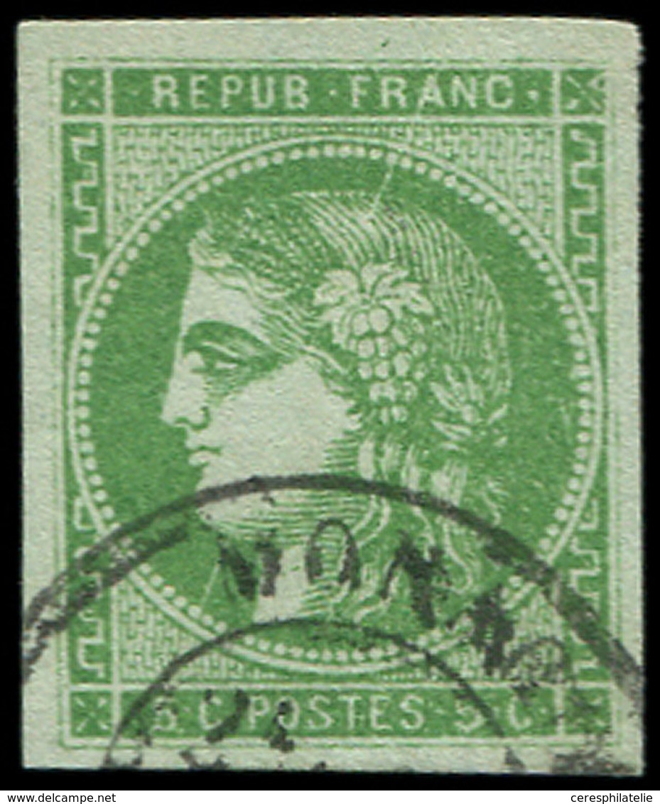 EMISSION DE BORDEAUX - 42B   5c. Vert-jaune, R II, Obl. Càd MONACO, Variété Petit Pli ACCORDEON, TB. S - 1870 Emission De Bordeaux