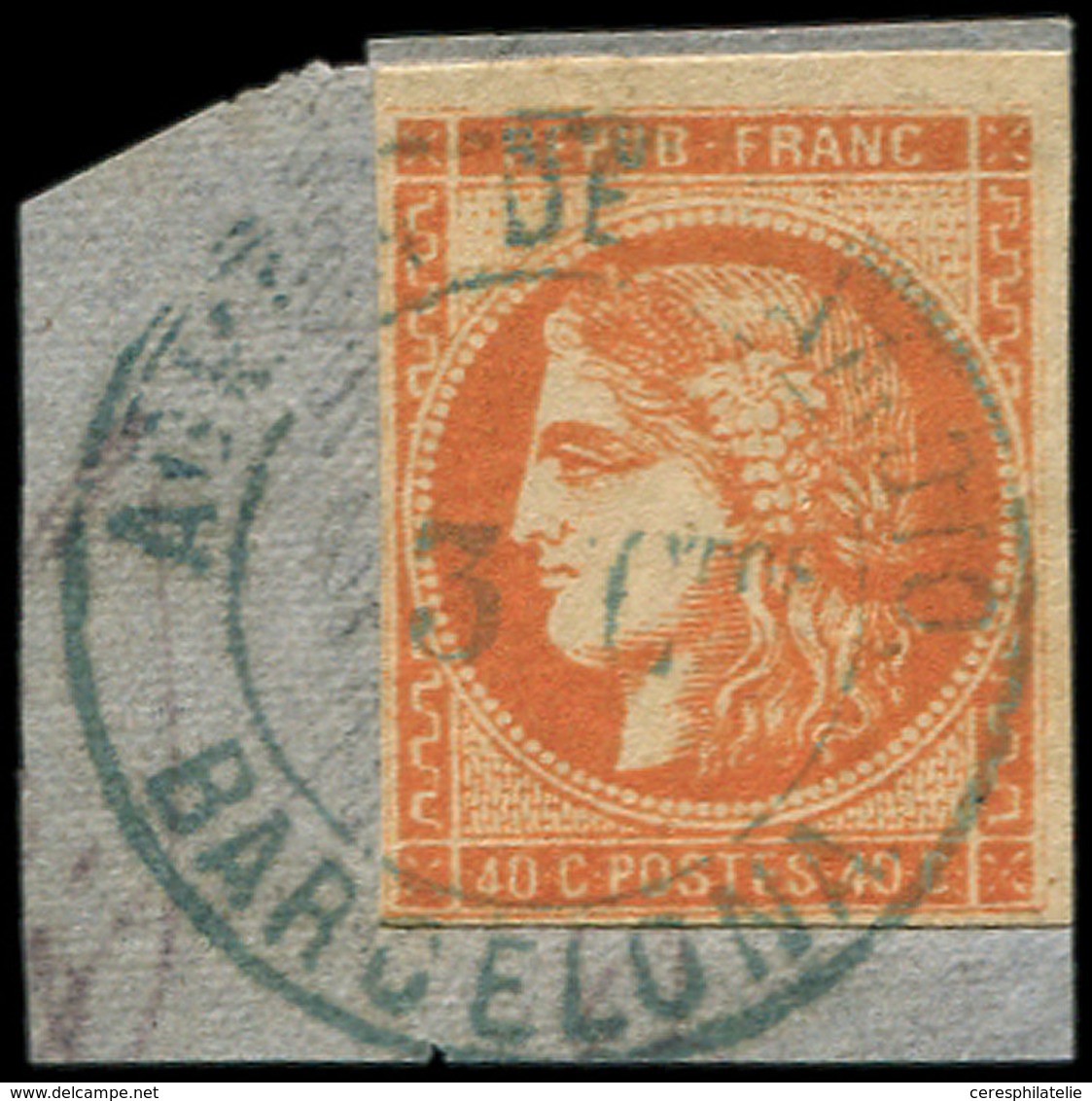 EMISSION DE BORDEAUX - 48   40c. Orange, Obl. Cachet ADMON DE CAMBIO BARCELONA, R Et TB - 1870 Emission De Bordeaux