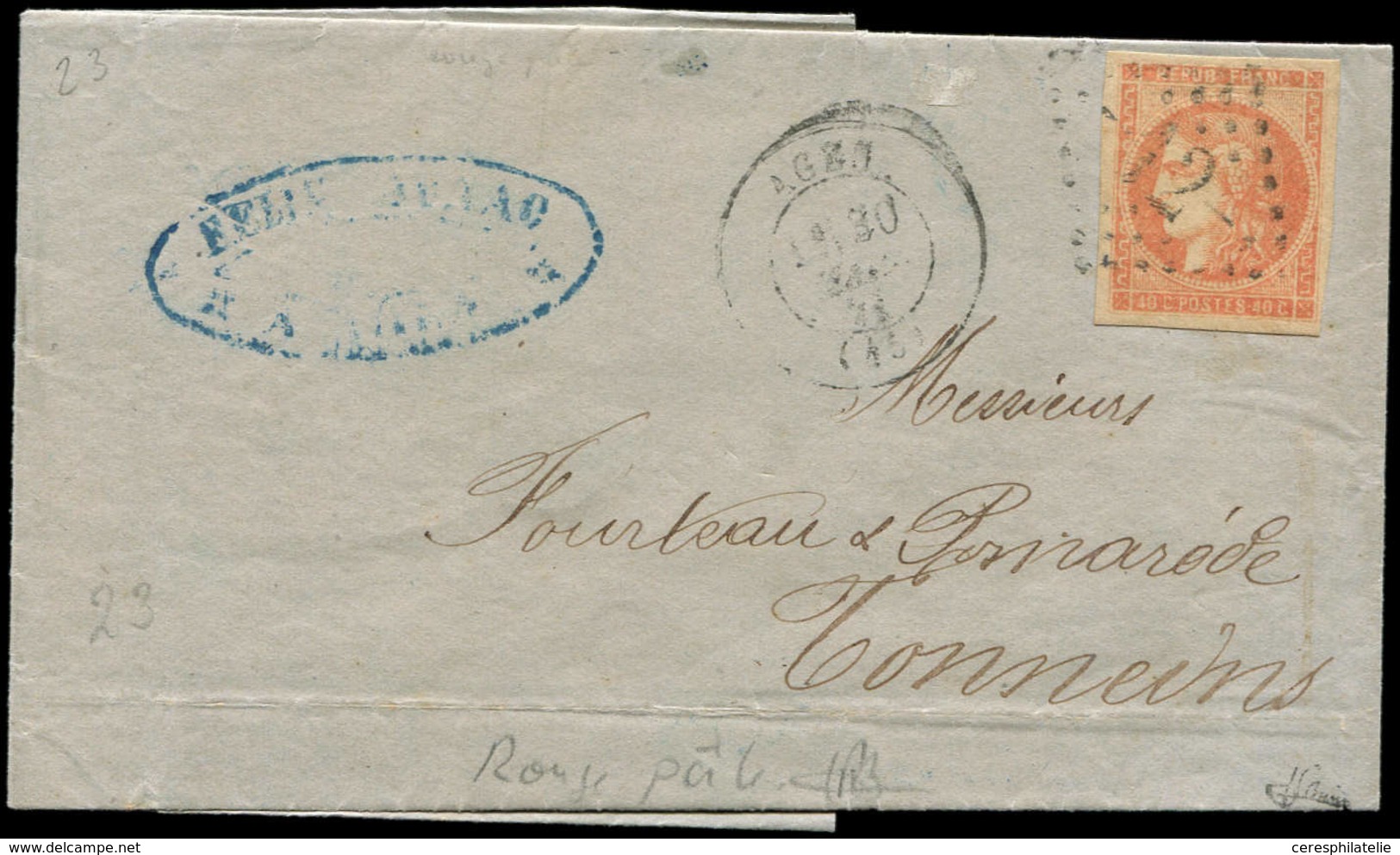 Let EMISSION DE BORDEAUX - 48f  40c. ROUGE CLAIR, Obl. GC 12 S. LAC, Càd T17 AGEN 30/3/71, TB, Nuance Certifiée JF Brun, - 1870 Emission De Bordeaux