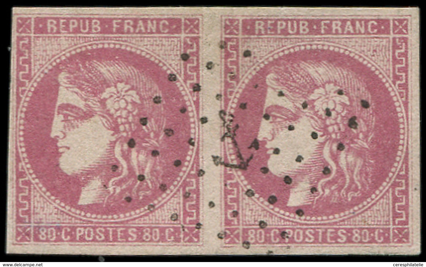EMISSION DE BORDEAUX - 49   80c. Rose, PAIRE Obl. ANCRE, TTB - 1870 Emission De Bordeaux