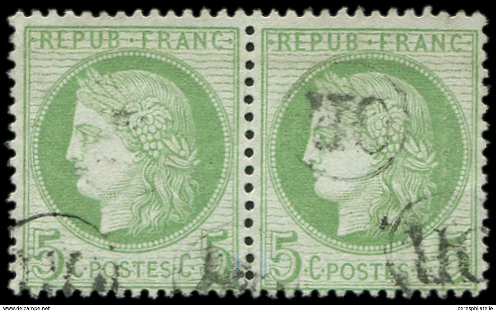 CERES DENTELE - 53    5c. Vert-jaune, PAIRE Obl. OR, TB - 1849-1876: Période Classique