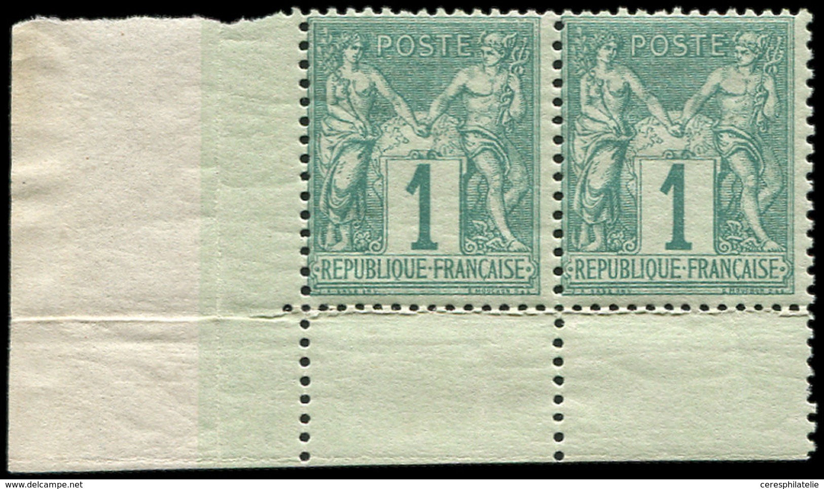 ** TYPE SAGE - 61    1c. Vert, PAIRE Cdf, TTB - 1876-1878 Sage (Type I)