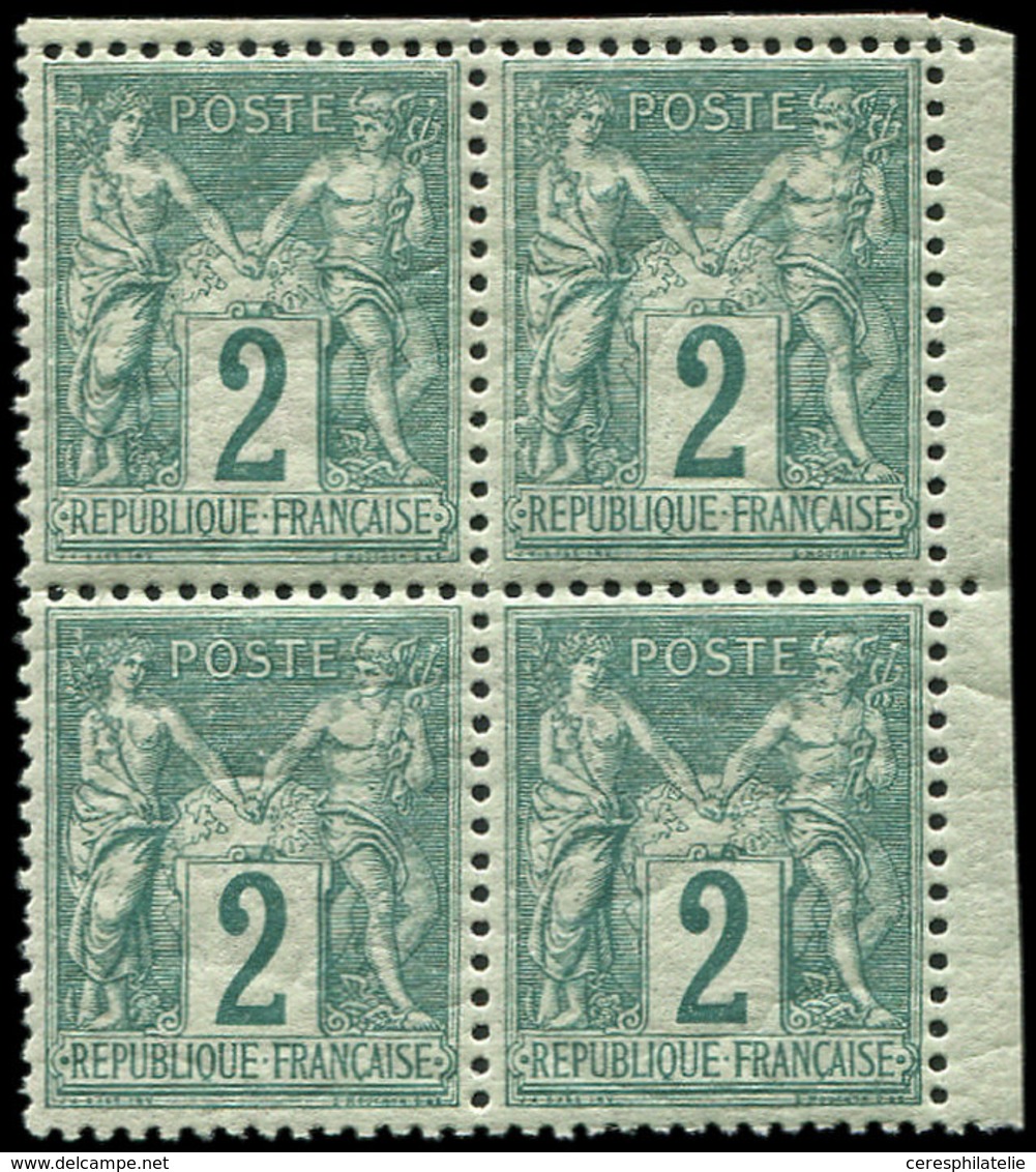 ** TYPE SAGE - 74    2c. Vert, BLOC De 4, Petit Cdf, TB - 1876-1878 Sage (Type I)