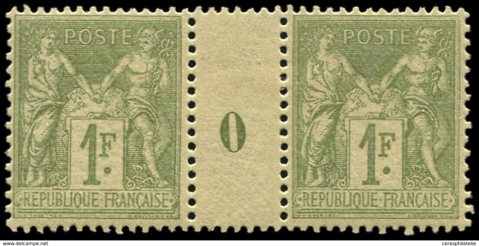 * TYPE SAGE - 82    1f. Olive Clair, PAIRE Mill.0, TB - 1876-1878 Sage (Type I)