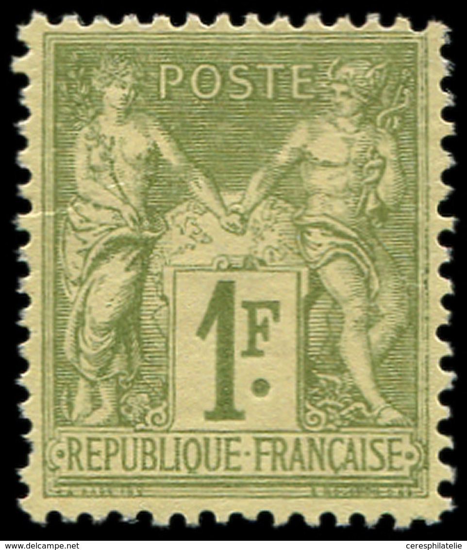 (*) TYPE SAGE - 82    1f. Olive, Tirage De L'Exposition De 1900, Une Dent Courte Sinon TB, RR, Certif. JF Brun - 1876-1878 Sage (Type I)