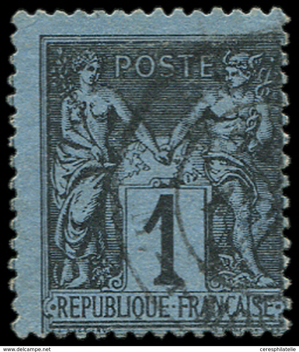 TYPE SAGE - 84    1c. Noir Sur BLEU DE PRUSSE, Obl. Càd, Décentré, TB, Certif. JF Brun - 1876-1878 Sage (Type I)