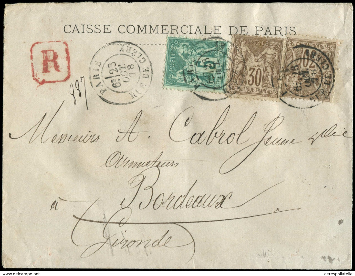 Let TYPE SAGE SUR LETTRES - N°69 (2) Et 75 Obl. Càd PARIS 23/10/78 S. Env. Rec., TB - 1877-1920: Période Semi Moderne