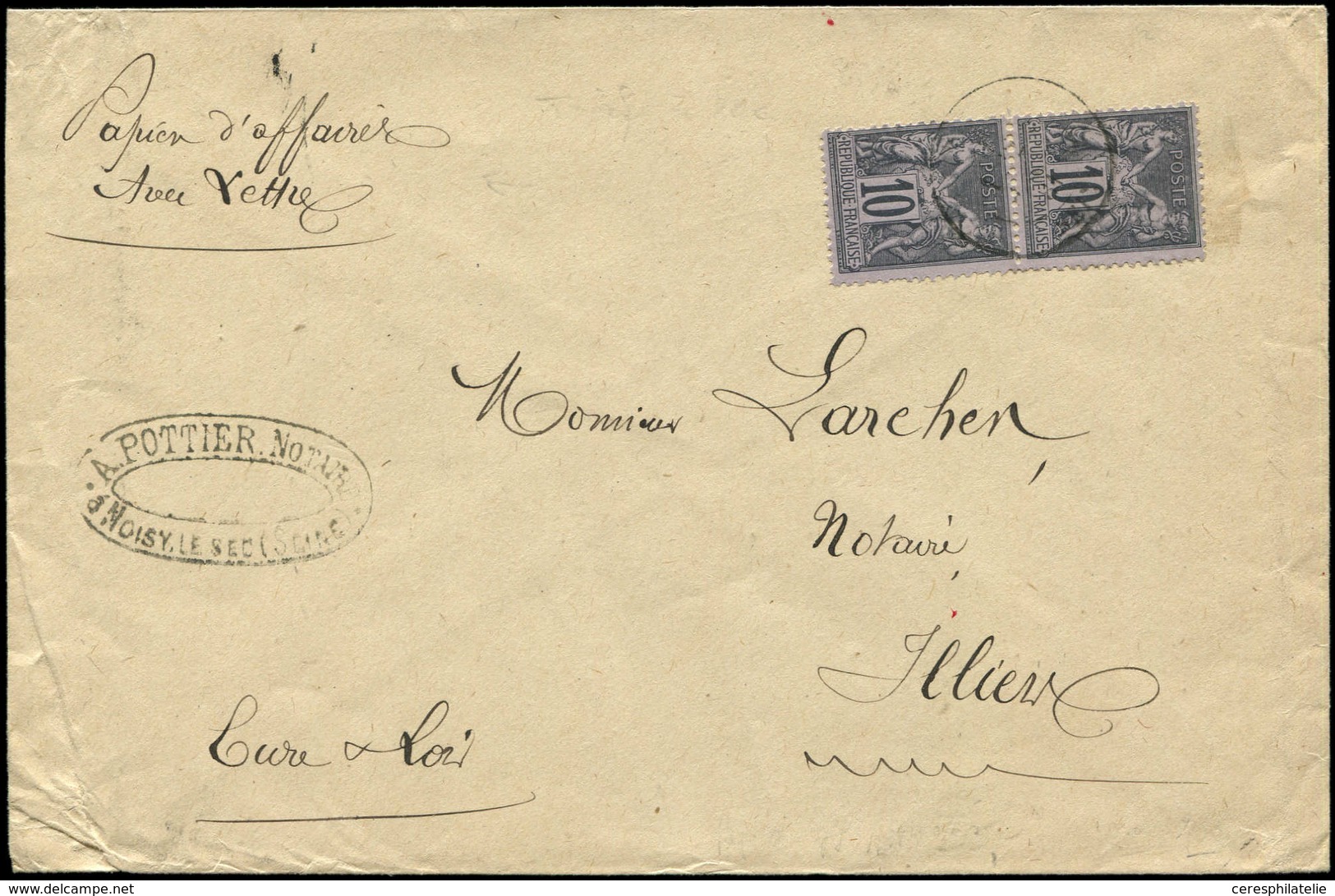 Let TYPE SAGE SUR LETTRES - N°89 PAIRE Obl. NOISY 19/( )/81 S. Env., Mention "Papiers D'affaires/Avec Lettre", TB - 1877-1920: Période Semi Moderne