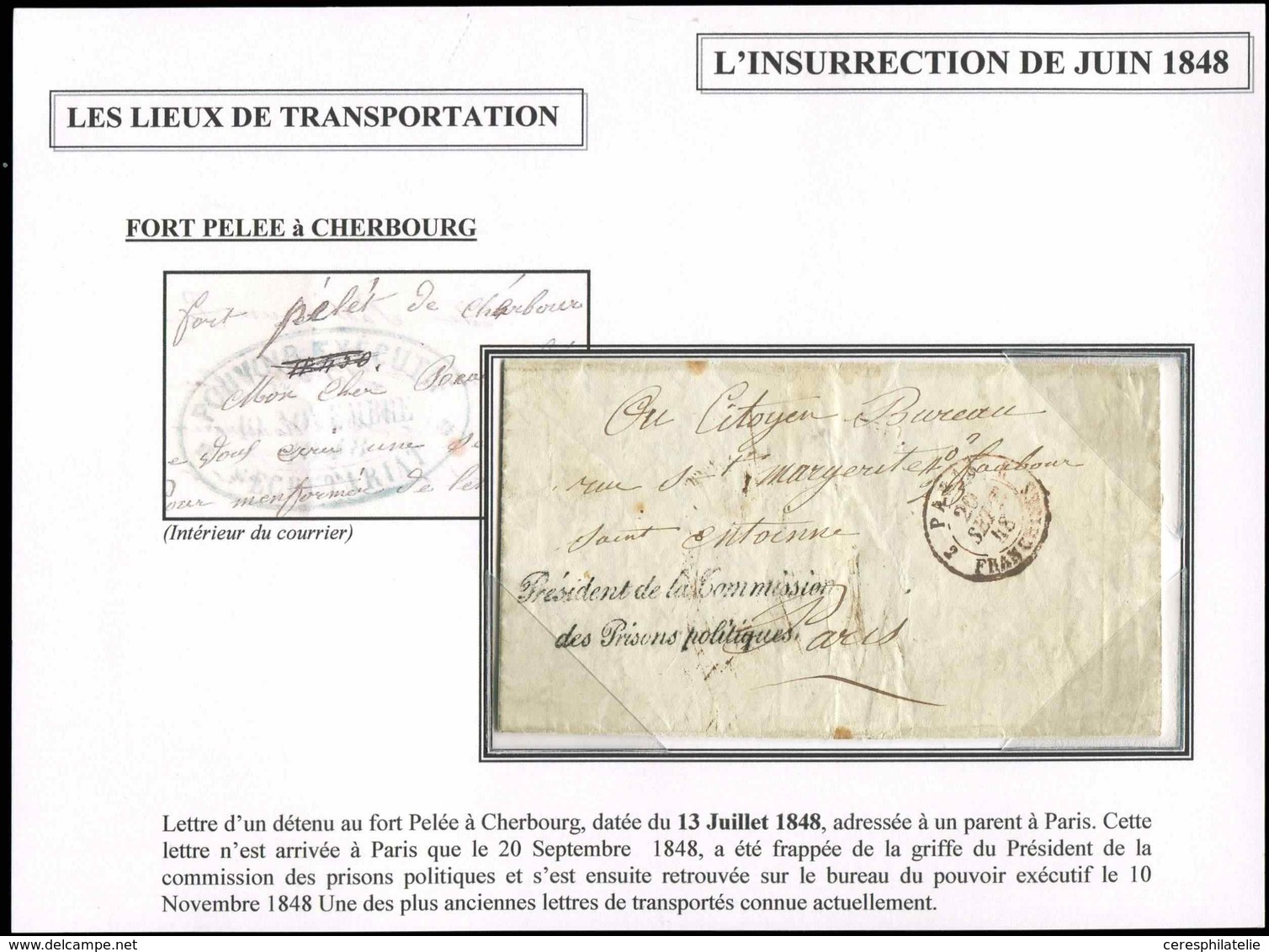 Let LETTRES SANS TIMBRE ET DOCUMENTS DIVERS - Càd Rouge PARIS/FRANCHISES 20/9/48 Sur LAC D'un Détenu Au Fort Pelée De Ch - Autres & Non Classés