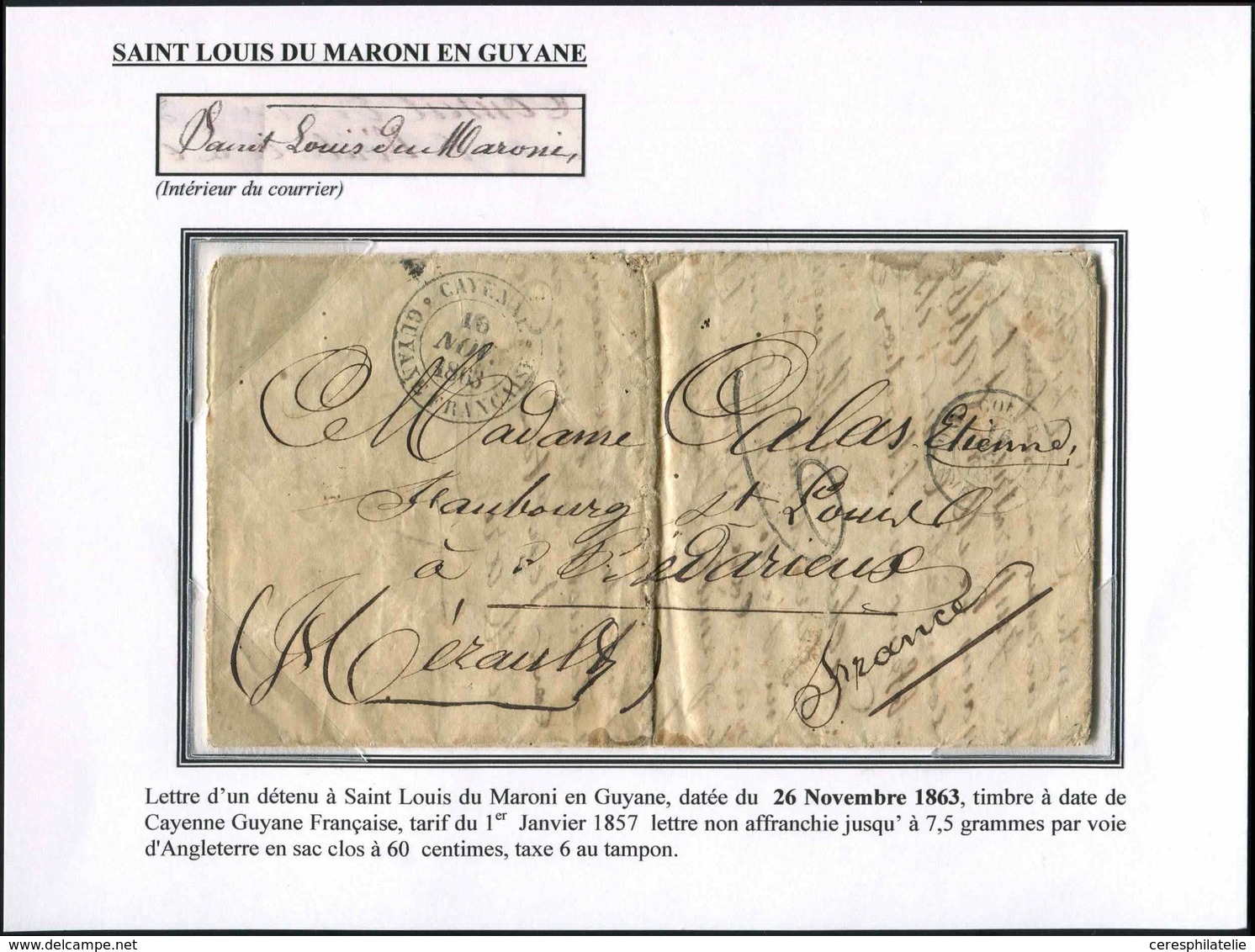 Let LETTRES SANS TIMBRE ET DOCUMENTS DIVERS - Càd T14 CAYENNE 16/11/63 Sur LAC D'un Détenu à St LOUIS DE MARONI, Arr. Bé - Autres & Non Classés