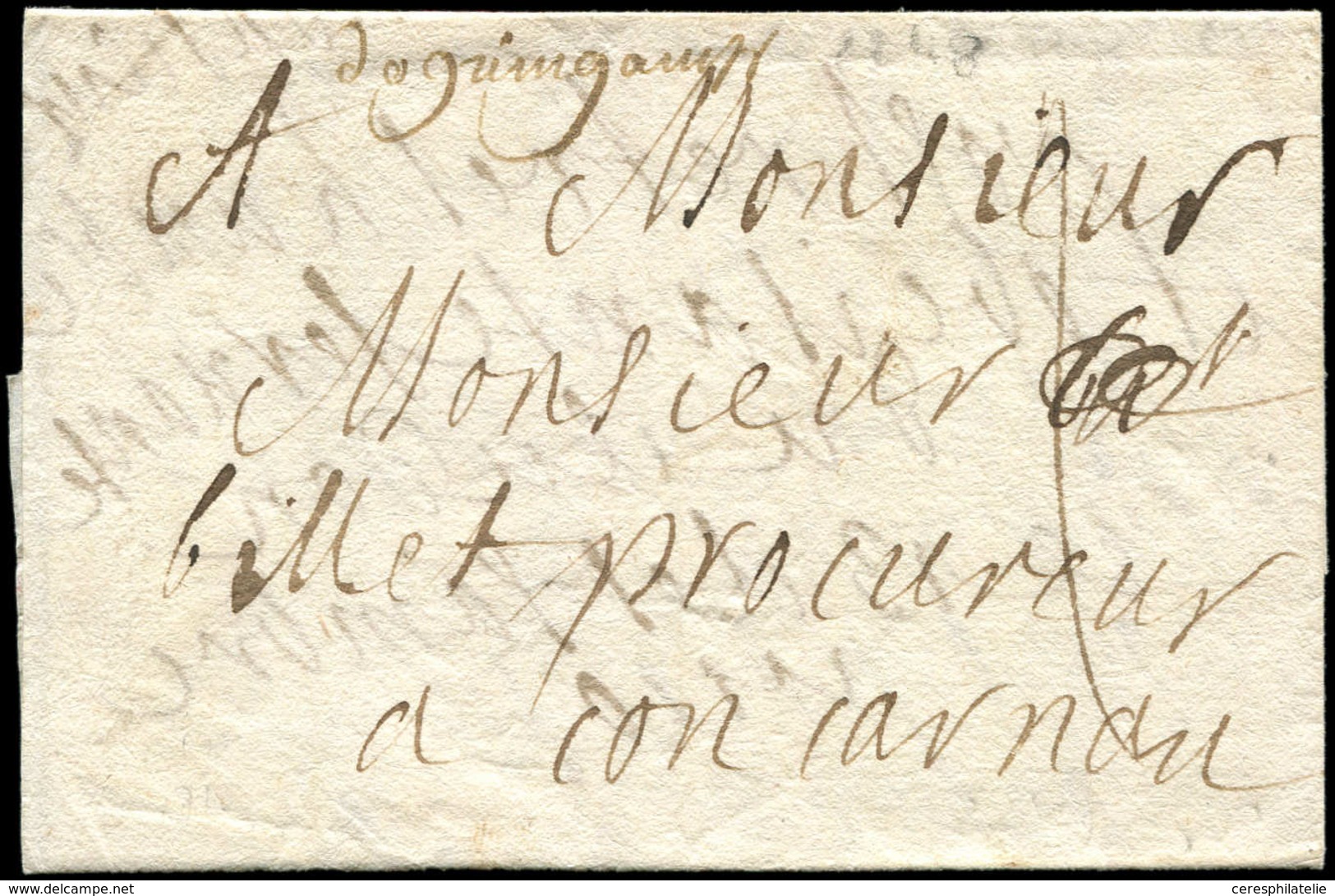 Let OBLITERATIONS PAR DEPARTEMENTS - 21/COTES DU NORD MP Manuscrite "de Guingamp" Sur LAC De 1710, Lenain N°1A, TB - 1849-1876: Période Classique