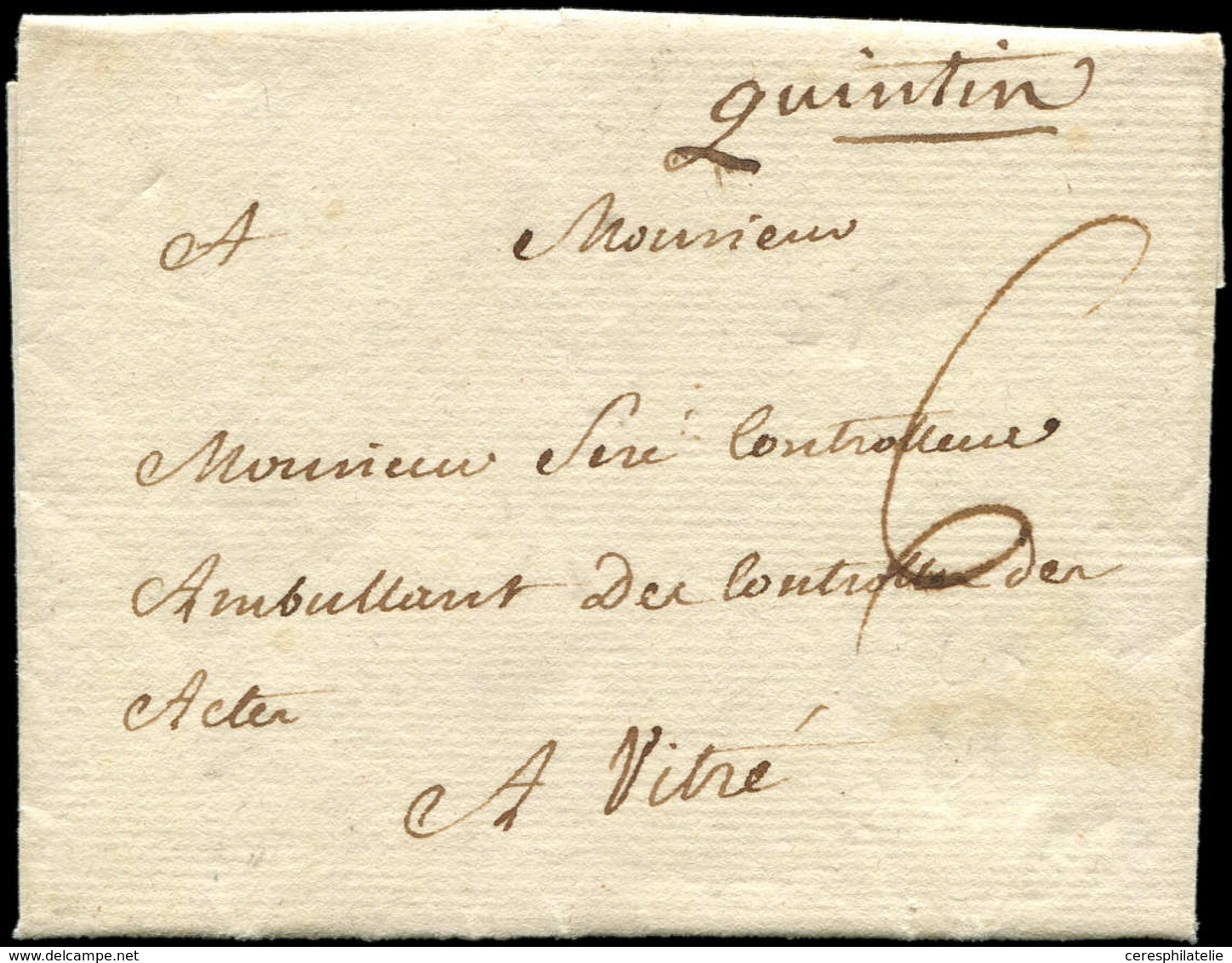 Let OBLITERATIONS PAR DEPARTEMENTS - 21/COTES DU NORD MP Manuscrite "quintin" Sur LAC De 1768, TB - 1849-1876: Période Classique