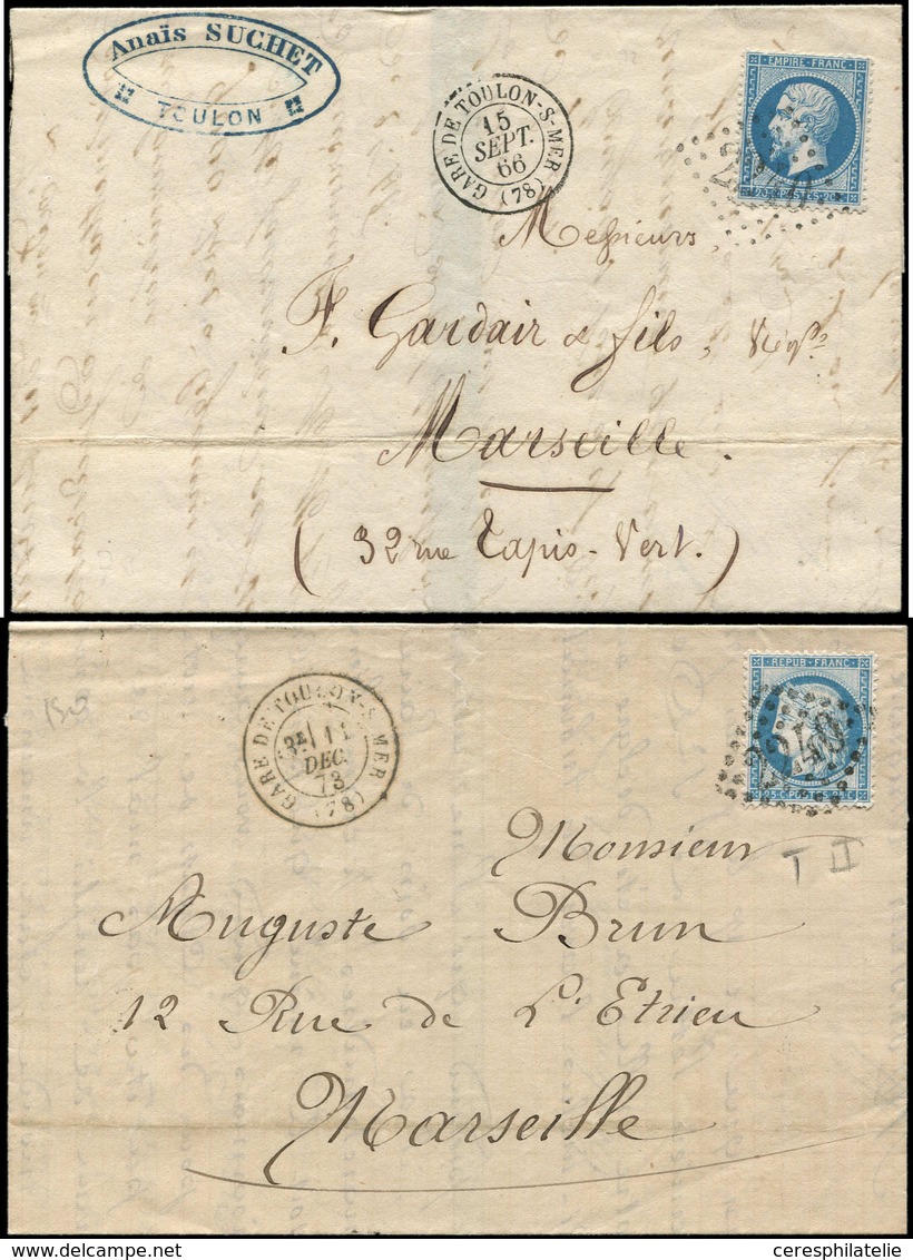 Let OBLITERATIONS PAR DEPARTEMENTS - 78/VAR N°22 Et 60B Obl. GC 2240 S. 2 LAC, Càd T15 Et 17 GARE DE TOULON-S-MER, 1866  - 1849-1876: Période Classique