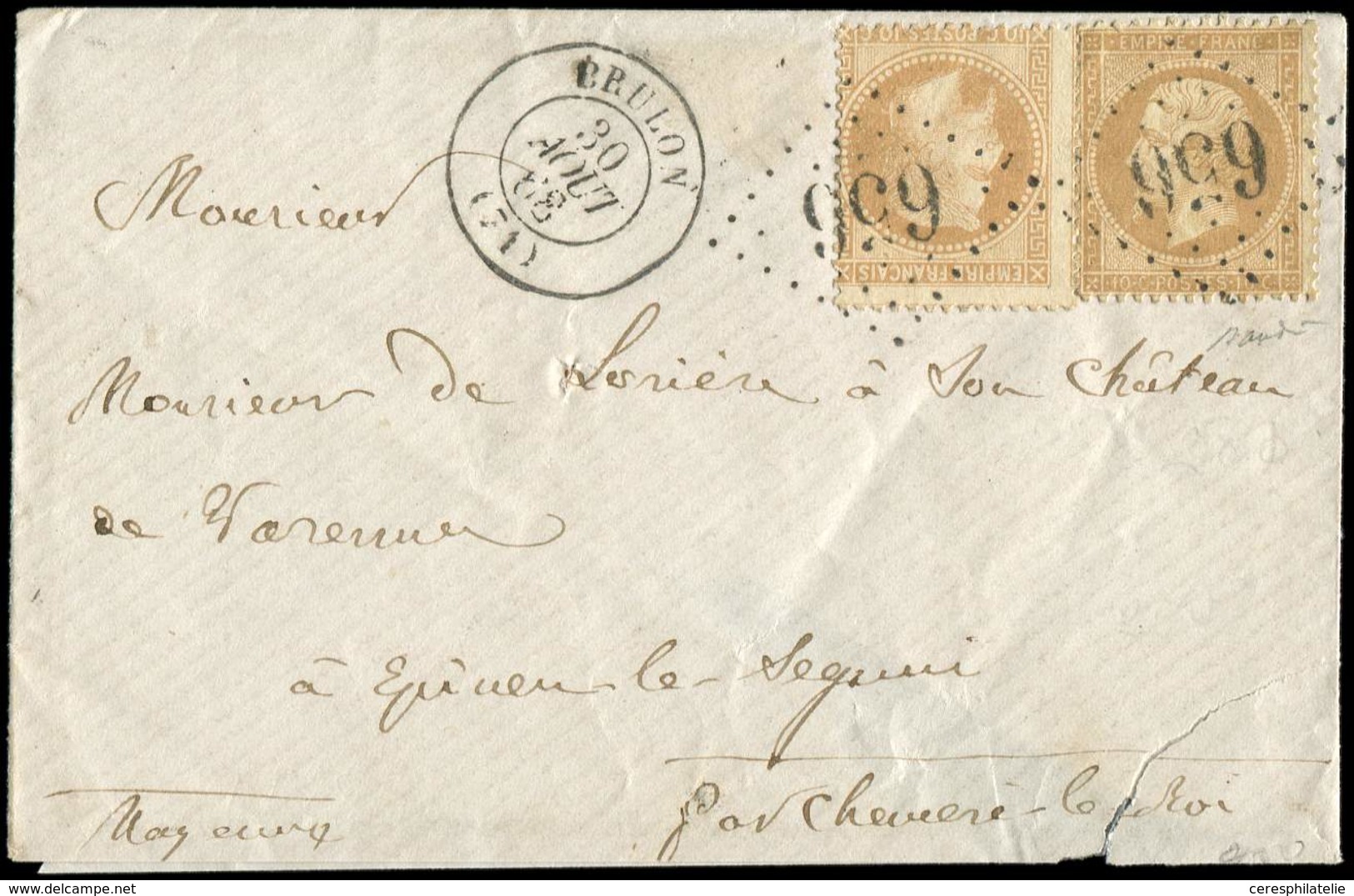 Let AFFRANCHISSEMENTS ET COMBINAISONS - N°21 Et 28A Obl. GC 656 S. Env., Càd T15 BRULON 30/8/68, Jolie Combinaison De 10 - 1849-1876: Période Classique