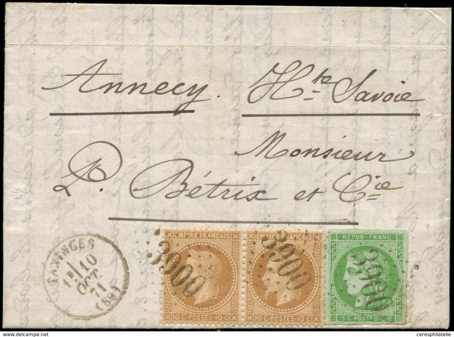 Let AFFRANCHISSEMENTS ET COMBINAISONS - N°28B PAIRE Et 42B Obl. GC 3900 S. LAC, Càd T17 TANINGES 10/10/71, Superbe - 1849-1876: Période Classique