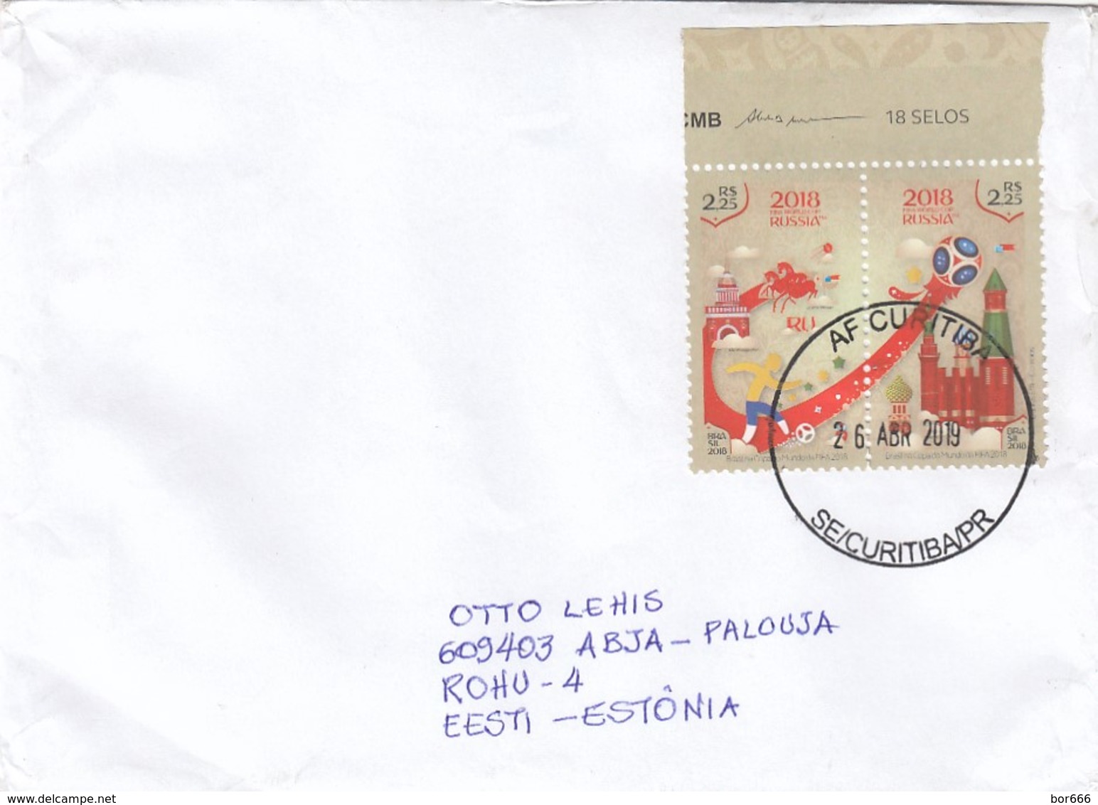 GOOD BRAZIL Postal Cover To ESTONIA 2019 - Good Stamped: Football Championship - Russia - Covers & Documents