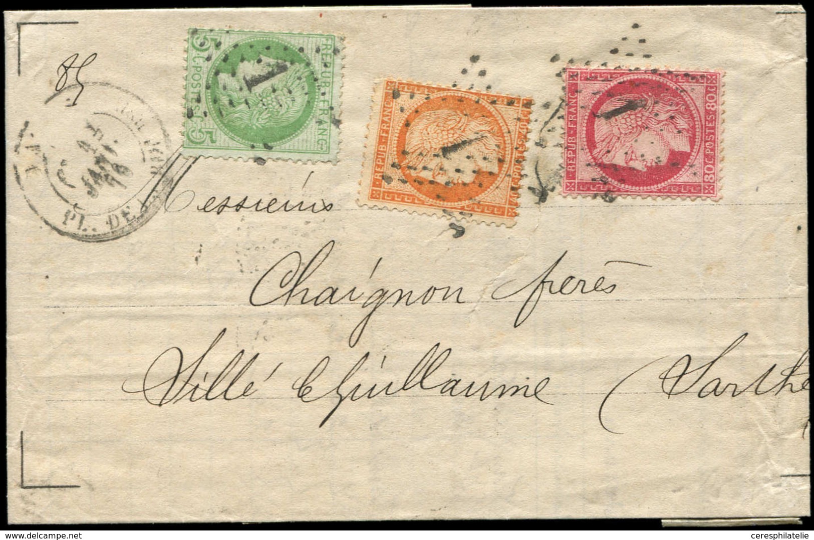 Let AFFRANCHISSEMENTS ET COMBINAISONS - N°38, 53 Et 57 Obl. Etoile 1 S. LAC, Càd PARIS 12/1/76, TB - 1849-1876: Période Classique