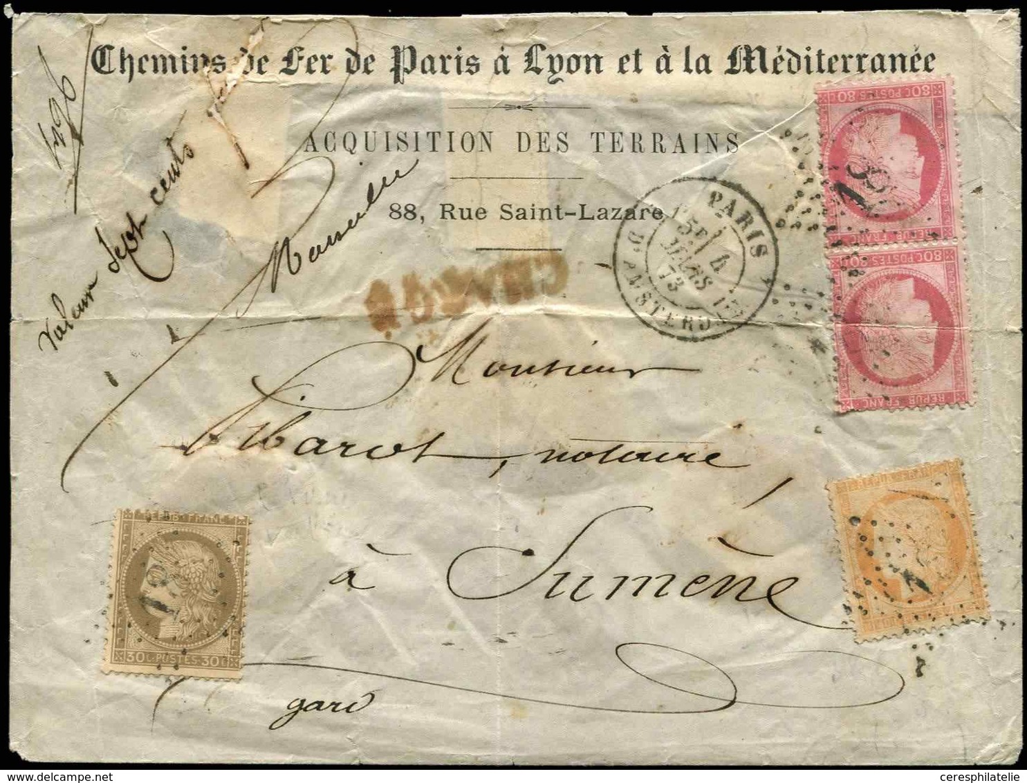 Let AFFRANCHISSEMENTS ET COMBINAISONS - N°38, 56 Et 57 (PAIRE Dt 1 Pli D'arch.), Obl. Etoile 18 S. Env. CHARGE, Càd R. D - 1849-1876: Période Classique