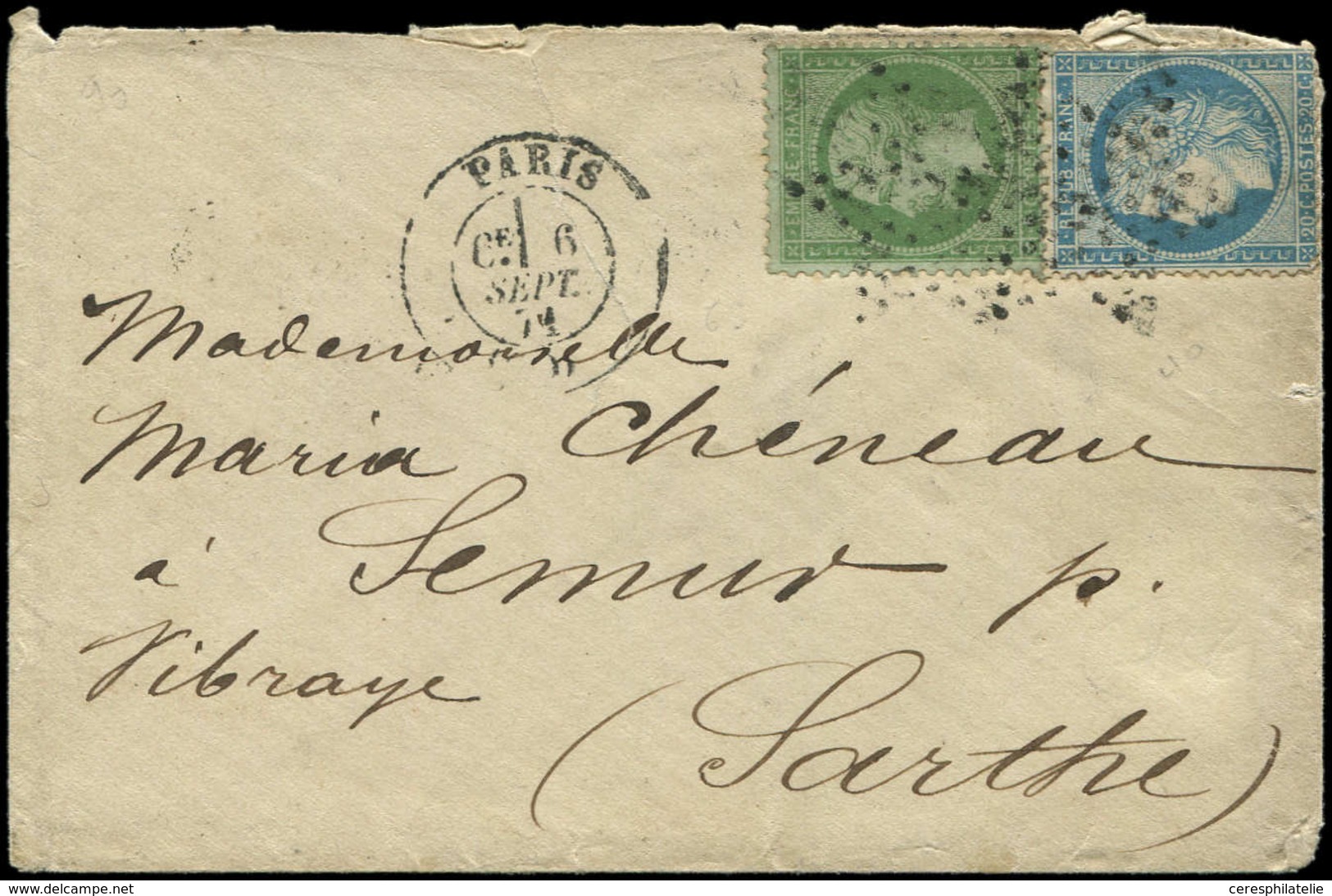 Let AFFRANCHISSEMENTS DE SEPTEMBRE 1871 - N°20 Et 37 Obl. Etoile S. Env., Càd PARIS 6/9/71, TB - 1849-1876: Période Classique