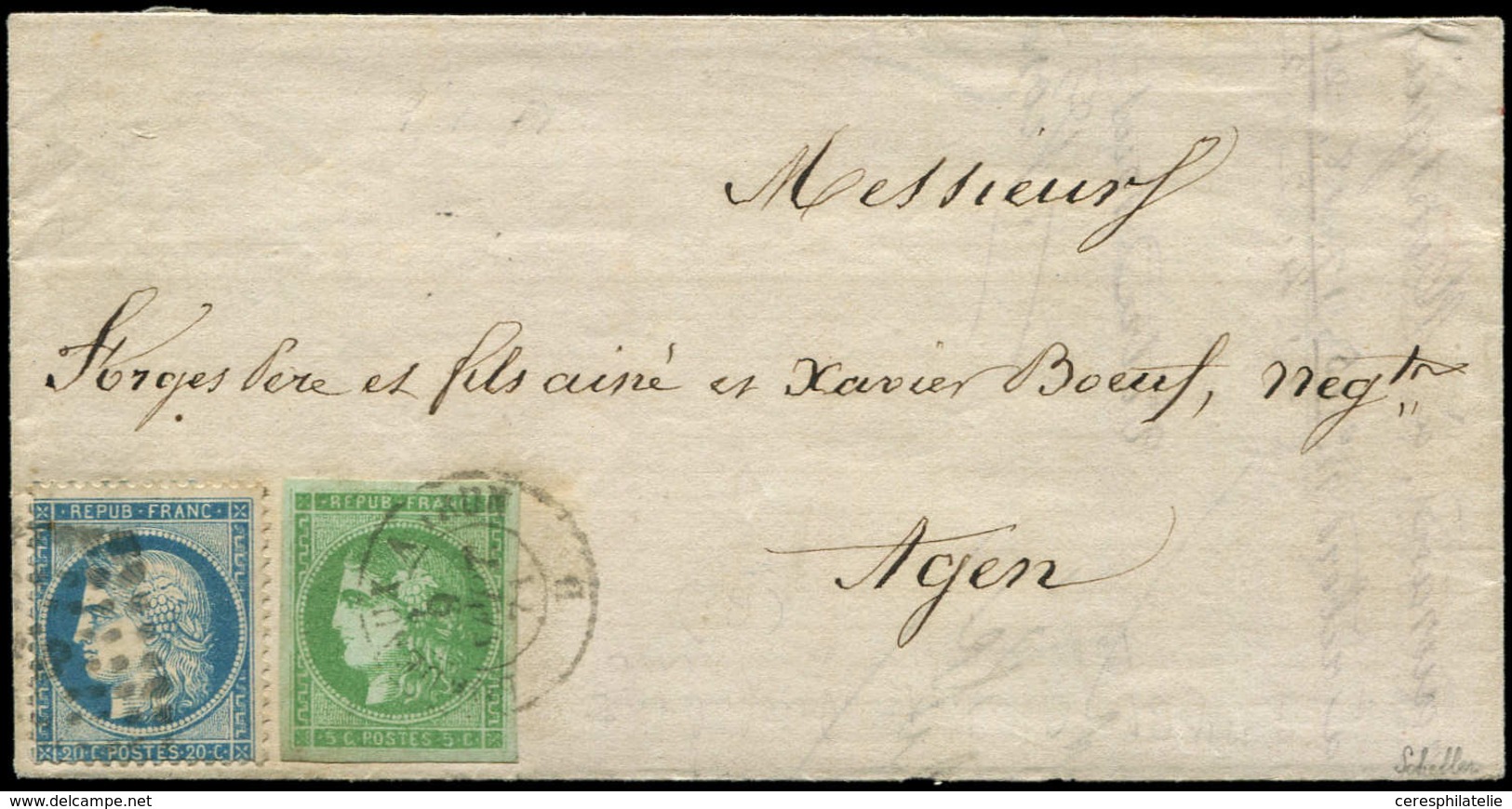 Let AFFRANCHISSEMENTS DE SEPTEMBRE 1871 - N°42B Obl. Càd Amb. BORDEAUX A IRUN 9/9/71 Et N°37 Obl. Ambulant Sur LAC, TB - 1849-1876: Période Classique