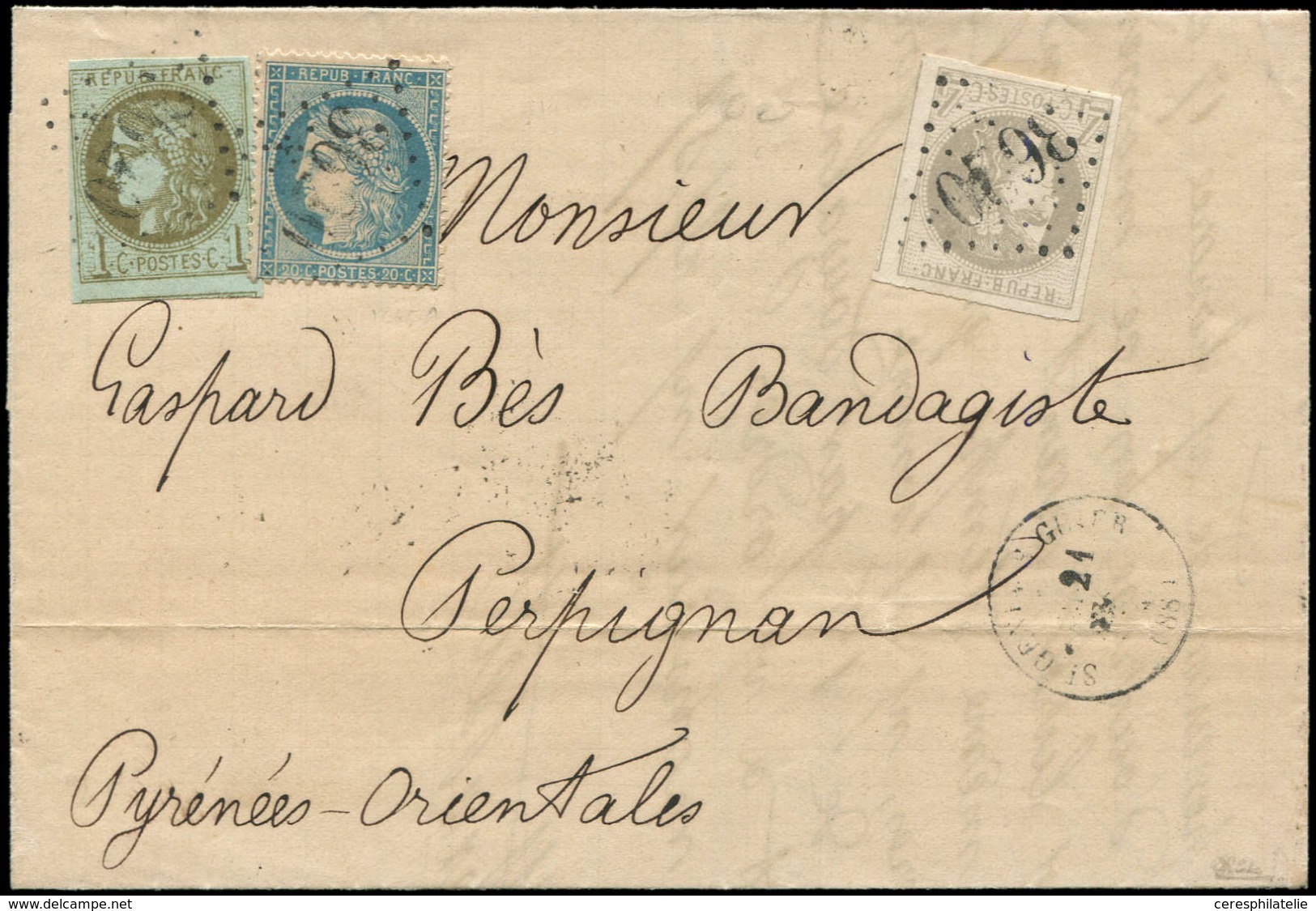 Let AFFRANCHISSEMENTS DE SEPTEMBRE 1871 - N°37, 39 Et 41B Obl. GC 3620 S. LAC, Càd T16 St GENIX-S-GUIER 21/9/71, TTB - 1849-1876: Période Classique