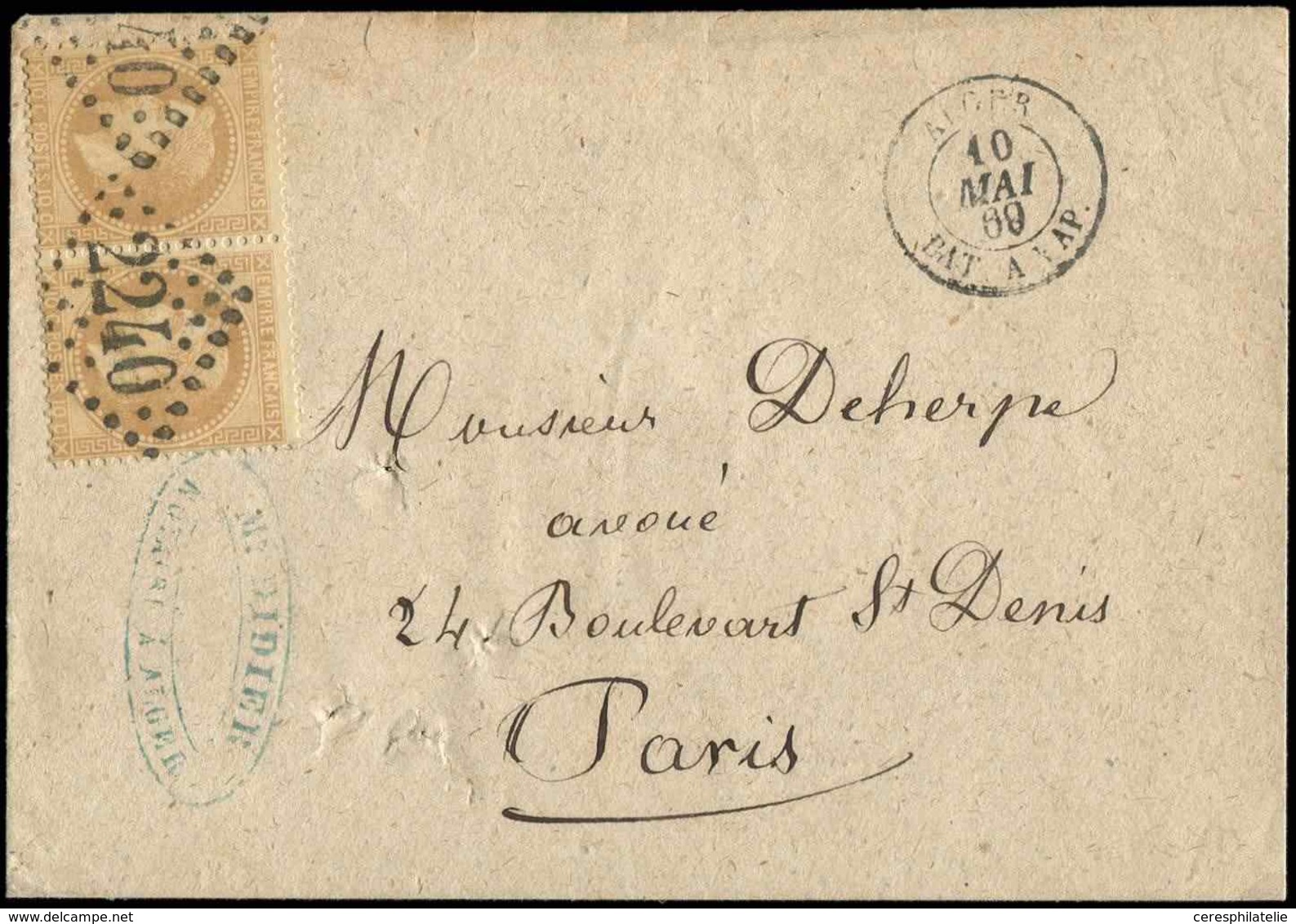 Let POSTE MARITIME - N°28B PAIRE Obl. GC 2240 S. Env., Càd ALGER BAT A VAP 10/5/69, TB - Poste Maritime