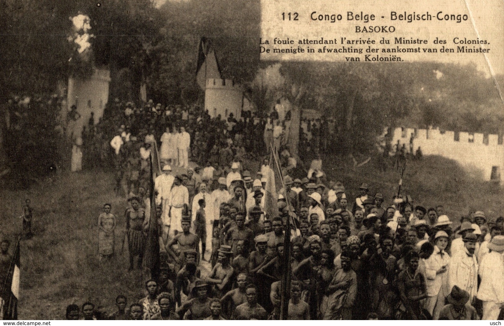 Cpa CONGO BELGE - BASOKO, La Foule Attendant Le Ministre, ENTIER POSTAL - STATIONERY, Circulée 1922 - Congo Belge