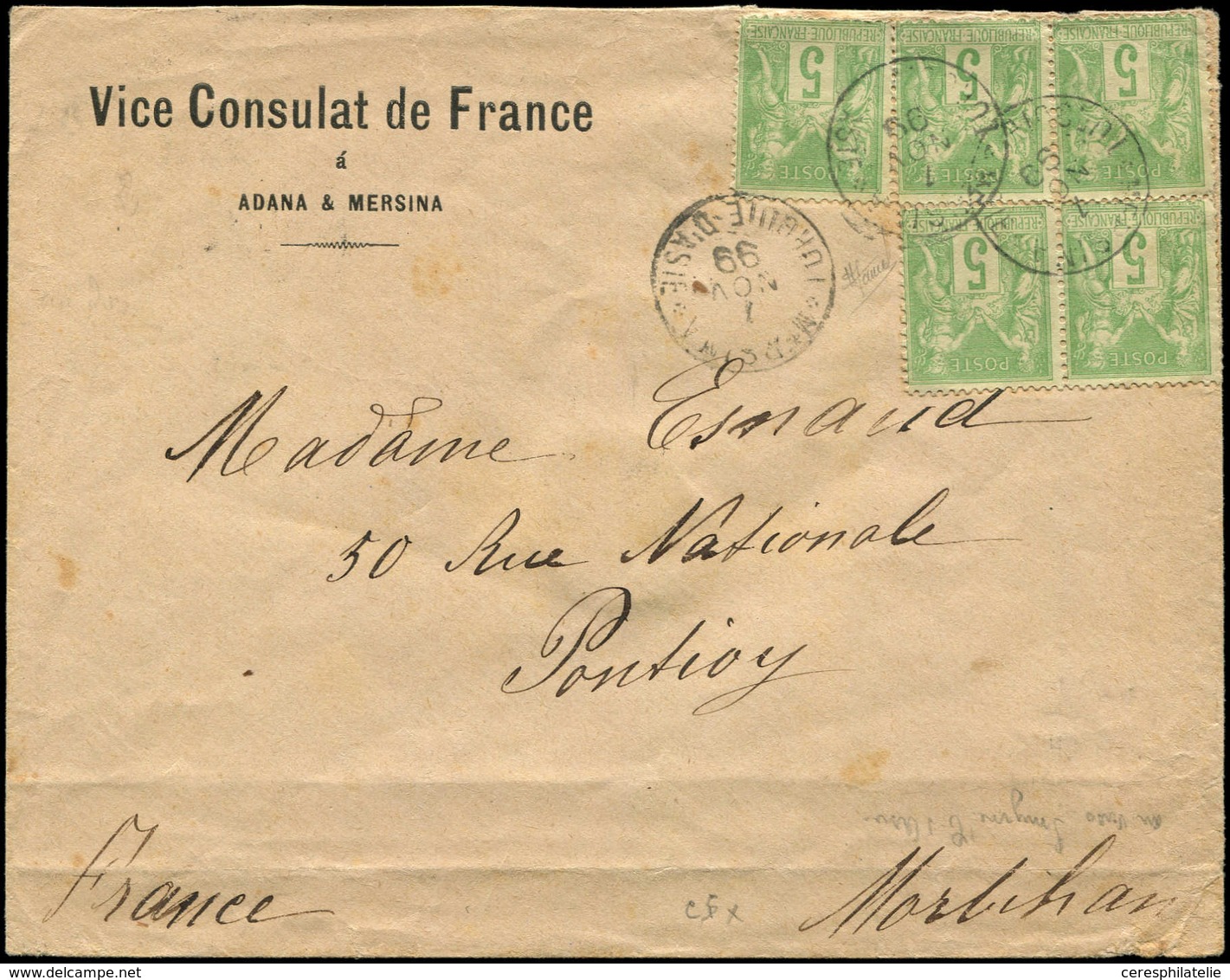 Let BUREAUX FRANCAIS A L'ETRANGER - N°106 (5) Obl. Càd MERSINA 7/11/99 Sur Env., TB - 1849-1876: Période Classique