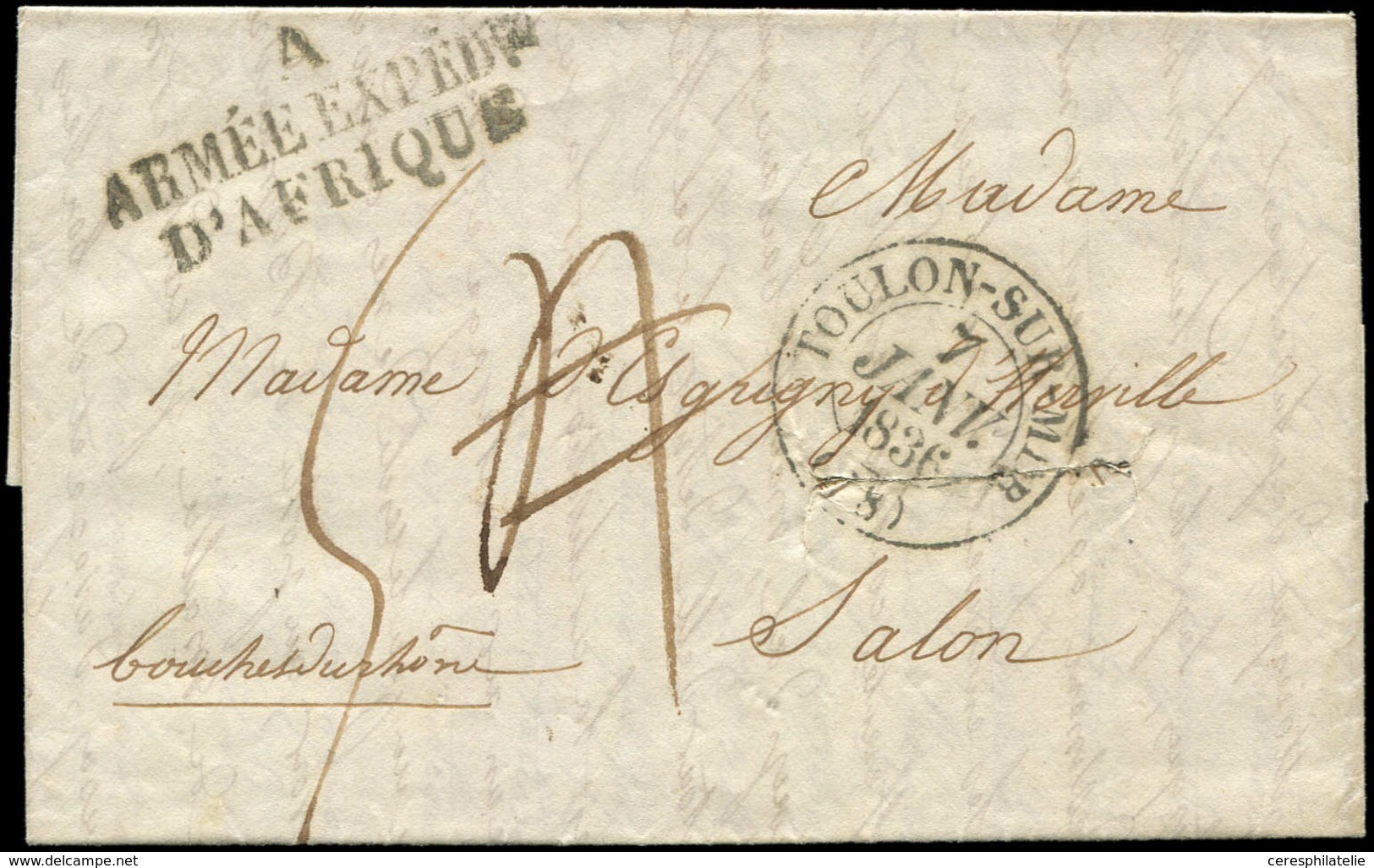 Let LETTRES ET OBLITERATIONS D'ALGERIE - MP A/ARMEE EXPEDre/D'AFRIQUE Sur LAC Du Camp De Mustapha, Càd T13 TOULON-SUR-ME - 1849-1876: Période Classique