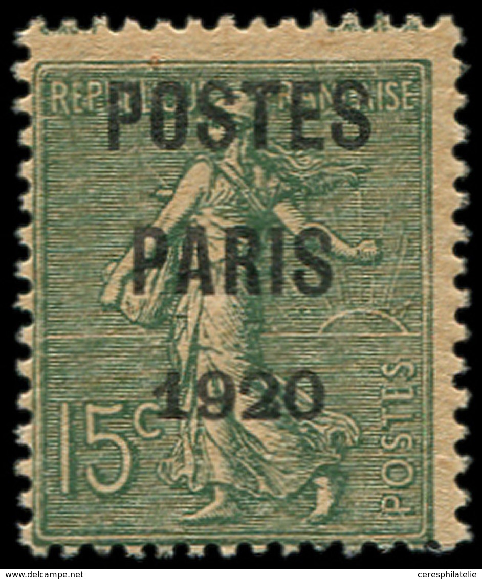 ** PREOBLITERES - 25  15c. Vert-olive, POSTES PARIS 1920, TB - 1893-1947