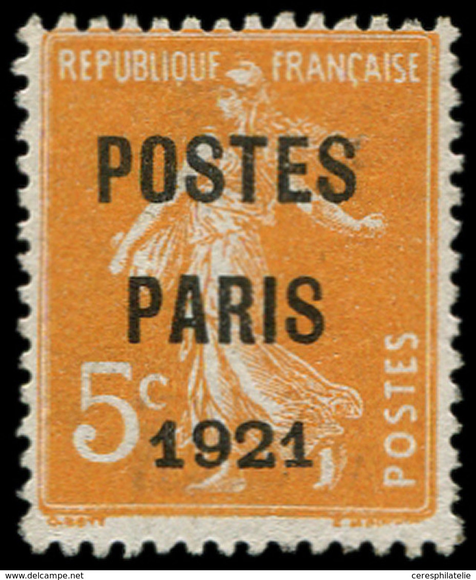 (*) PREOBLITERES - 27   5c. Orange, POSTES PARIS 1921, TB. Br - 1893-1947