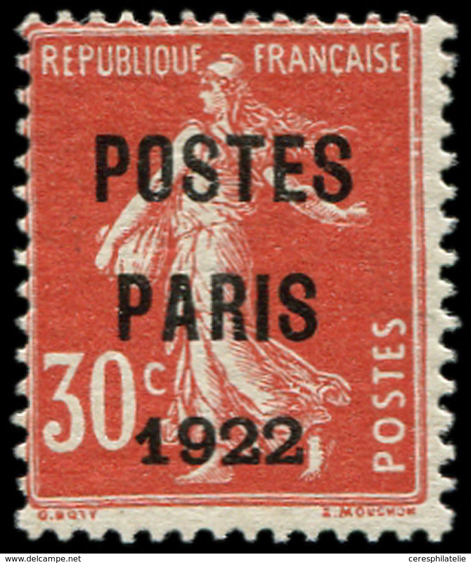 * PREOBLITERES - 32  30c. Rouge, POSTES PARIS 1922, TB - 1893-1947