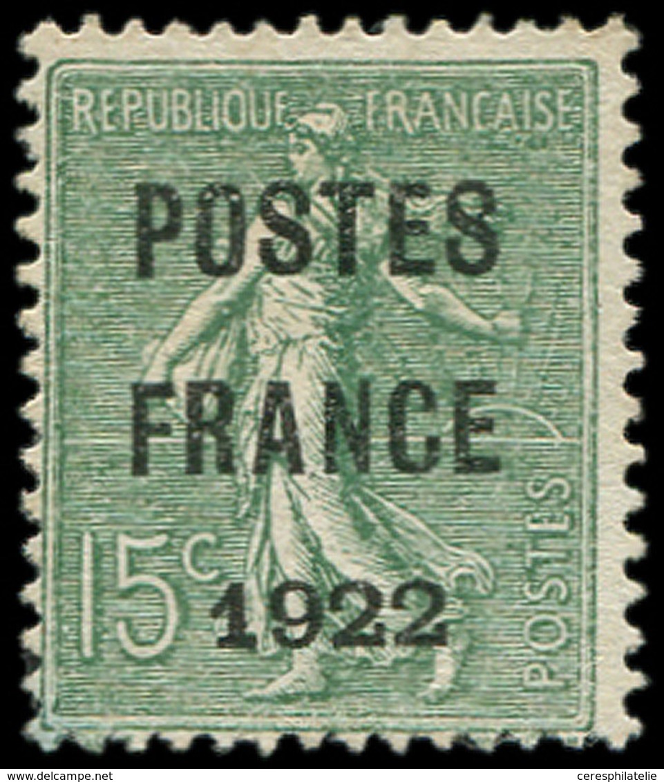 (*) PREOBLITERES - 37  15c. Olive, POSTES FRANCE 1922, TB. S - 1893-1947