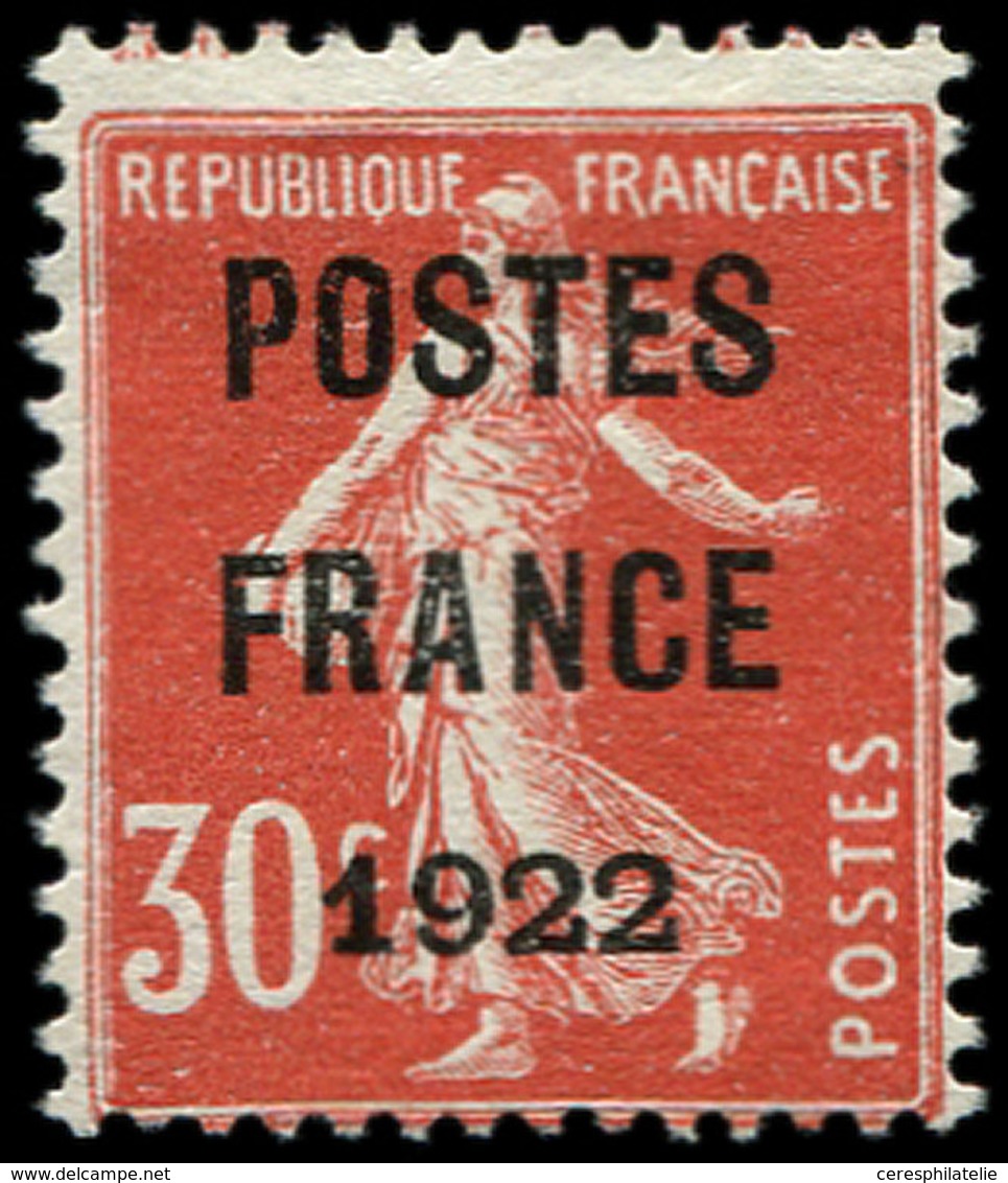 (*) PREOBLITERES - 38  30c. Rouge, POSTES FRANCE 1922, TB. C - 1893-1947