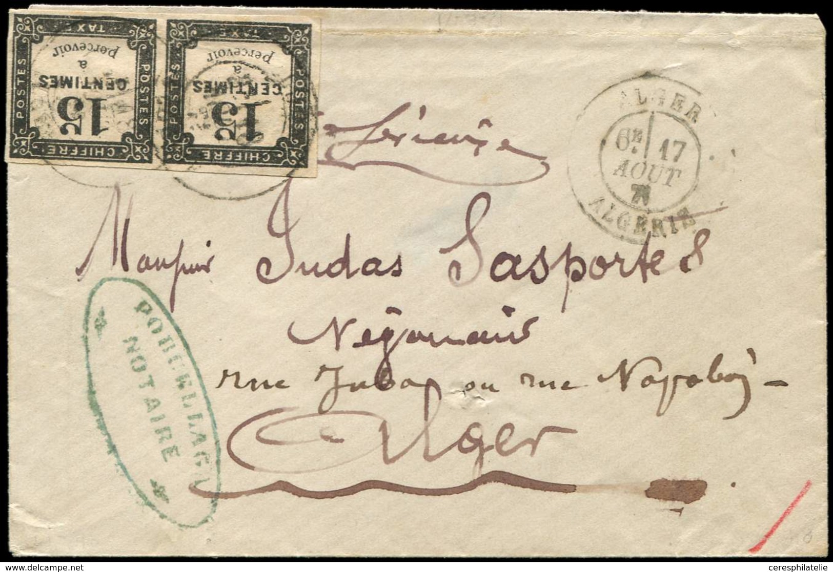 Let TAXE - 4   15c. Noir Litho, PAIRE Obl. Càd T17 ALGER 17/8/71 S. Env., DOUBLE Port Local, TB - 1859-1959 Lettres & Documents