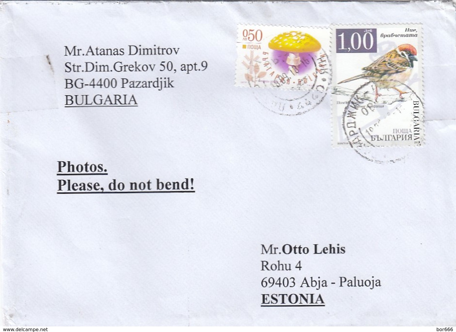 GOOD BULGARIA Postal Cover To ESTONIA 2018 - Good Stamped: Mushroom ; Bird - Covers & Documents