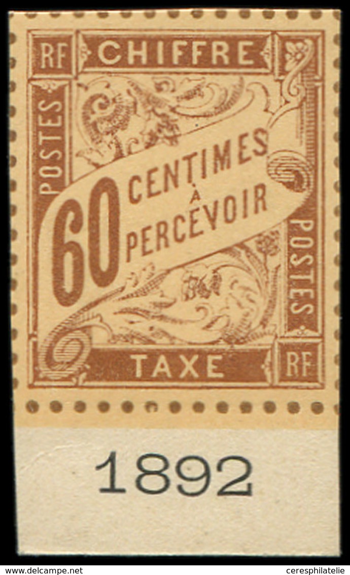 TAXE - 38A  60c. Brun Sur Jaune, NON EMIS, NON DENTELE Sur Bristol, DENTELURE FIGUREE, Bdf Mill.1892, TB, Cote Et N° Mau - 1859-1959 Lettres & Documents