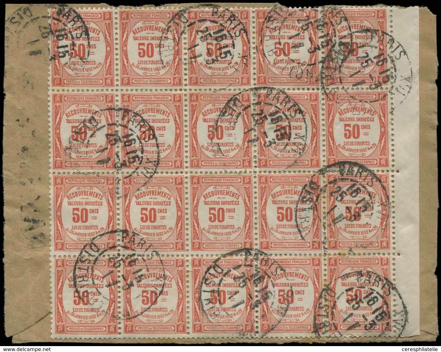 TAXE - 47  50c. Rouge, BLOC De 20 Obl. S. Fragt, TB - 1859-1959 Briefe & Dokumente