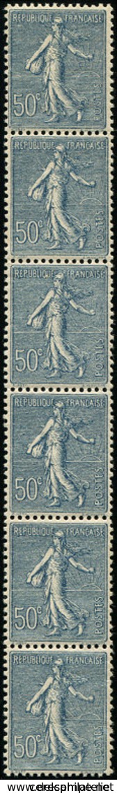 ** ROULETTES - 7   Semeuse Lignée, 50c. Bleu, BANDE De 6, TB - Roulettes