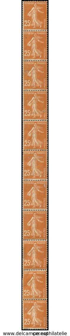 ** ROULETTES - 25  Semeuse Camée, 25c. Jaune-brun, BANDE De 11, Qqs Adh., TB - Coil Stamps