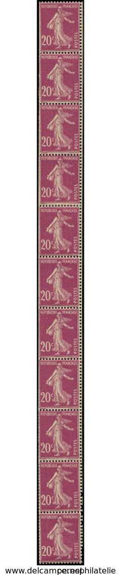 ** ROULETTES - 30  Semeuse Camée, 20c. Lilas-rose, T IV, BANDE De 11, TB - Roulettes