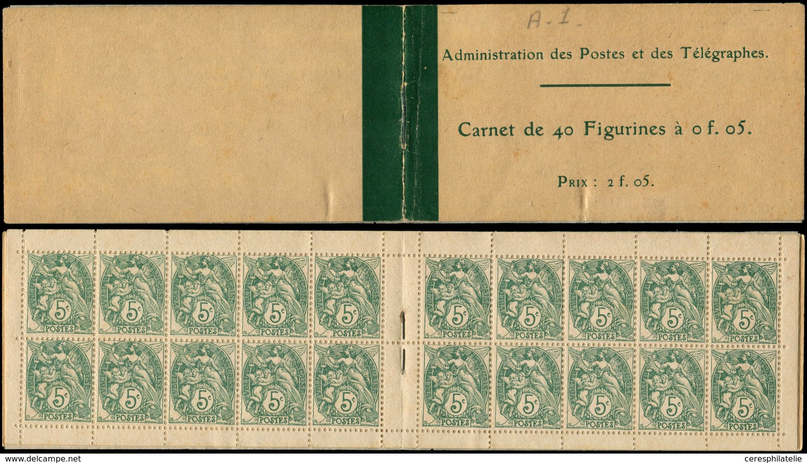 CARNETS (N°Cérès Jusqu'en1964) - 1    Blanc,  5c. Vert, N°111C, T IB, Couv. Postale, Prix 2f05, Légères Rousseurs, Sinon - Sonstige & Ohne Zuordnung