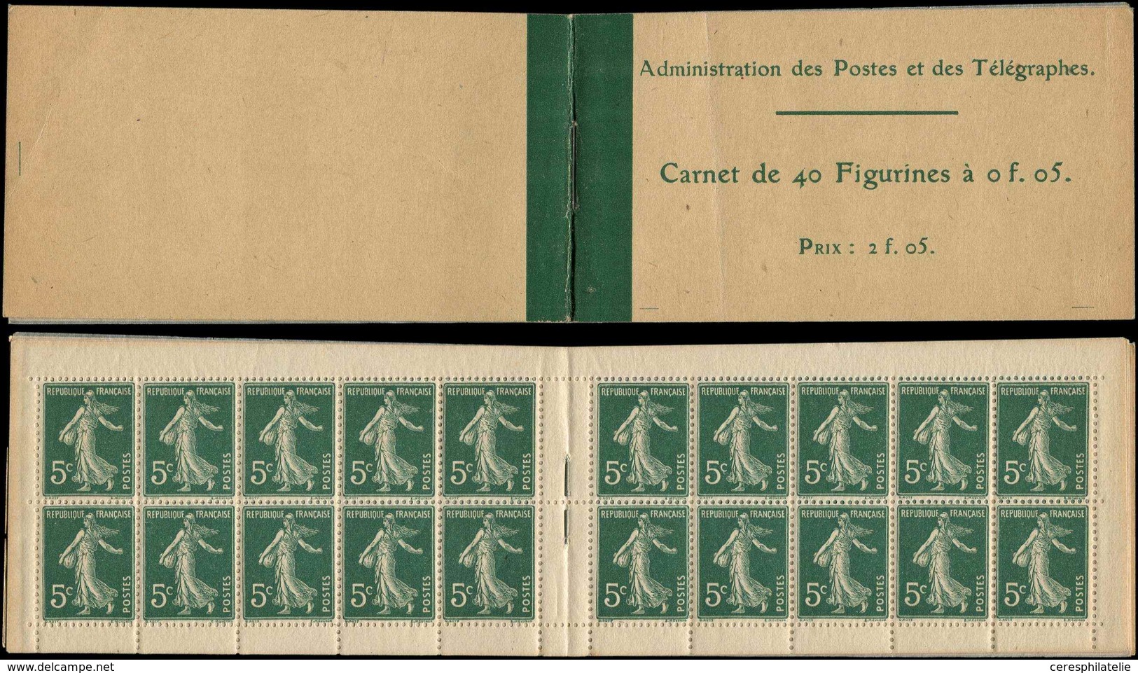 CARNETS (N°Cérès Jusqu'en1964) - 7    Semeuse Camée,  5c. Vert, N°137, T I, Carnet Rare Et Fraîcheur Postale, TB - Autres & Non Classés