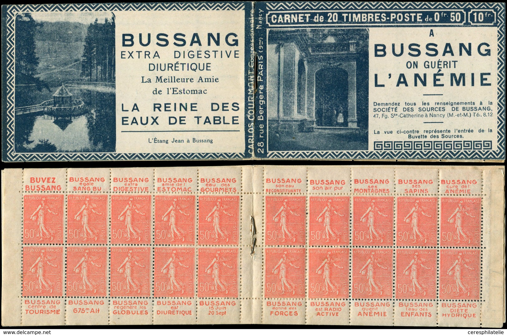 CARNETS (N°Cérès Jusqu'en1964) - 92   Semeuse Lignée, 50c. Rouge, N°199B, T IIB, S. Nancy, BUSSANG, Adh. Habituelles, TB - Autres & Non Classés